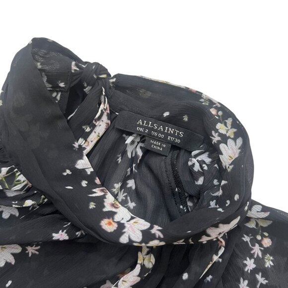 All Saints Elimear Cultivar Floral Tiered Maxi Dress Black 00 Cottagecore Modest - Picture 4 of 8